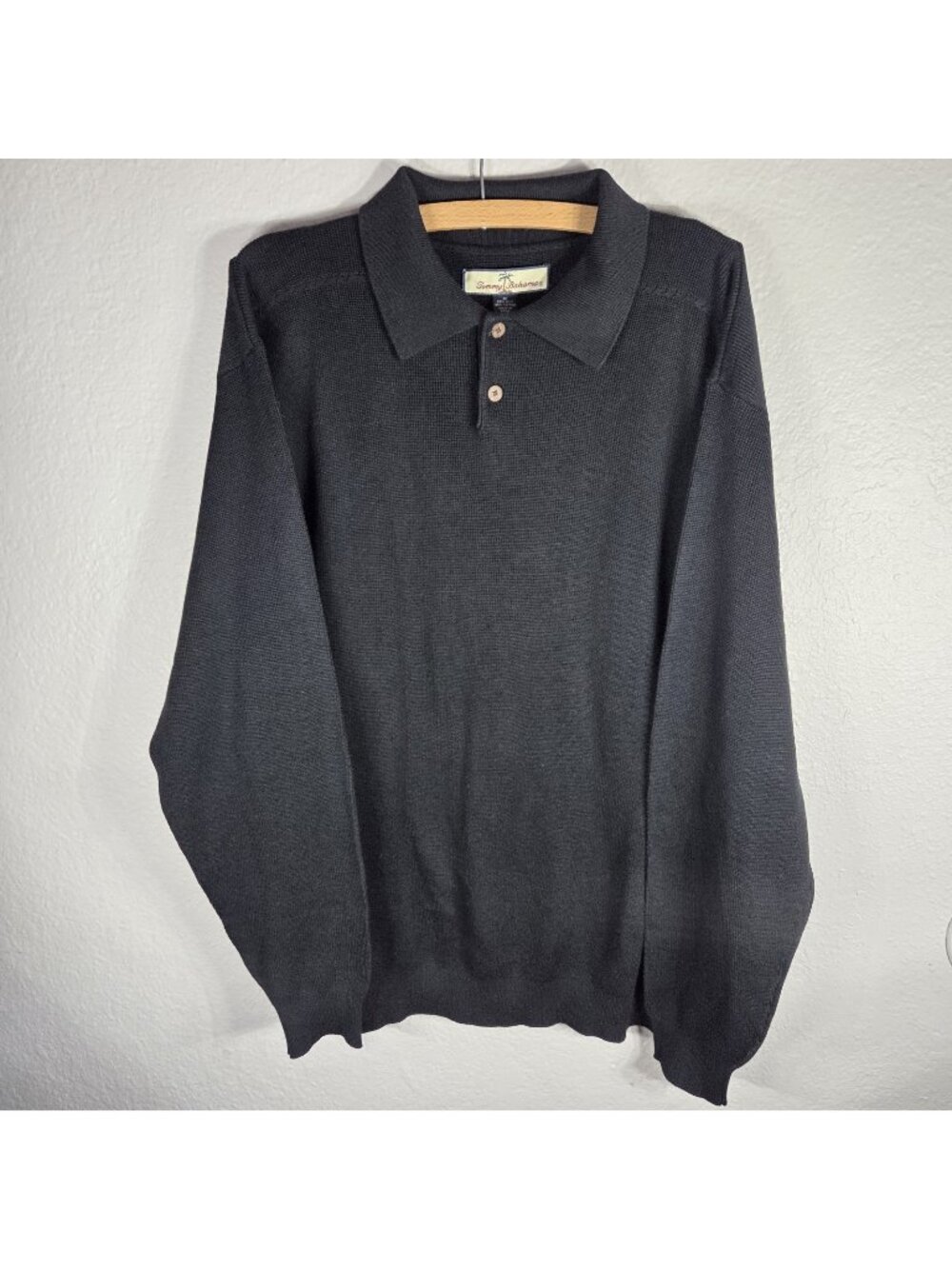 Tommy Bahama Silk Blend Black Oversized Polo Sweater Collared Mens Size M